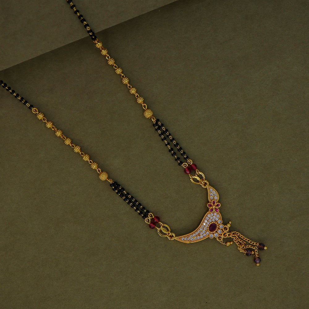 Mahavir Stylish Austrian Stone Pearl And Black Beads Mangalsutra (Pack of 12)