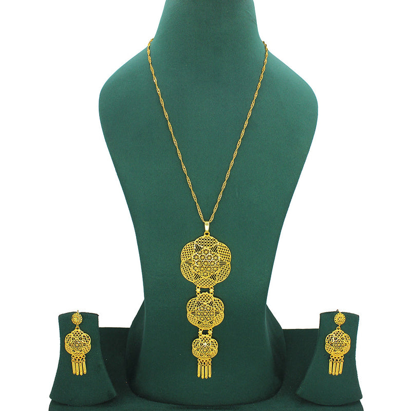 Mahavir Forming Look Gold Plated Long Necklace Set