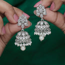 Saloni Fashion Jewellery Flowing Round and Pear Shape Silver Plated White Kundan Stone Brass Jhumki Earring For Women and Girls