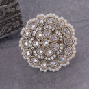 Saloni Fashion Jewellery Round Design Green and Grey Stone Gold Plated Set of 2 Combo Brass Adjustable Finger Ring For Women