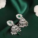 Saloni Fashion Jewellery Lavish Leaf and Pear Shape Silver Plated Green Kundan Stone Brass Jhumki Earring For Women and Girls
