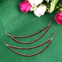 Saloni Fashion Jewellery Dazzling 2 String Maroon Pearl Gold Plated Set Of 2 Brass Ear-Chain (Kaanchain) For Women and Girls