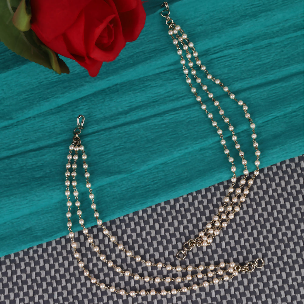 Saloni Fashion Jewellery Traditional Trendy 3 String Long Chain Gold Plated Combo Set of 2 Pearl Ear-Chain(Kaanchain) For Women