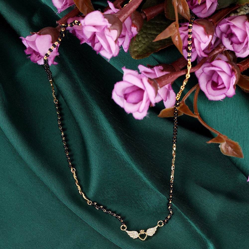 Saloni Fashion Jewellery Traditional Splendid "V" Shape Gold Plated Combo Set of 2 Black Beaded Adjustable Chain Mangalsutra For Women