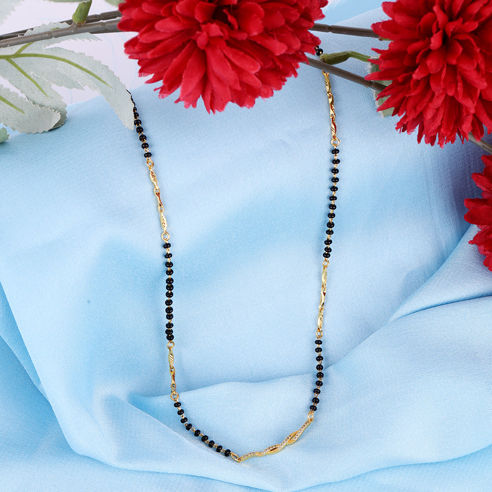 Saloni Fashion Jewellery Traditional Stylish Twinkling Unique Gold Plated Combo Set of 2 Black Beaded Adjustable Chain Mangalsutra For Women