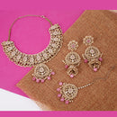 Saloni Fashion Jewellery Gorgeous Flower Design Uncut Kundan Stone Gold Plated Brass Choker Necklace Set With Maang Tikka For Women and Girls