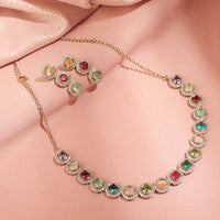 Saloni Fashion Jewellery Incredible Round Shape CZ and Unkut Kundan Stone Gold Plated Brass Choker Necklace Set For Women and Girls