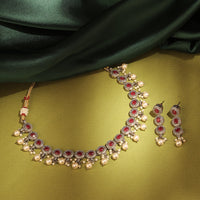 Saloni Fashion Jewellery Gorgeous Round Shape Pearl Guchha Antique Gold Plated Brown Uncut Kundan Stone Brass Choker Necklace Set For Women and Girls