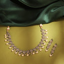 Saloni Fashion Jewellery Gorgeous Round Shape Pearl Guchha Antique Gold Plated Brown Uncut Kundan Stone Brass Choker Necklace Set For Women and Girls