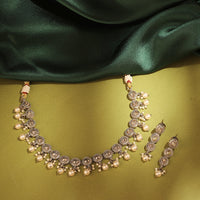 Saloni Fashion Jewellery Gorgeous Round Shape Pearl Guchha Antique Gold Plated Brown Uncut Kundan Stone Brass Choker Necklace Set For Women and Girls