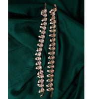 Saloni Fashion Jewellery Classy Half-Moon Shape Uncut Kundan Stone Gold Plated Set Of 2 Brass Anklet (Payal) For Women and Girls