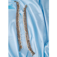 Saloni Fashion Jewellery Charming Square Shape Mother Of Pearl Kundan Stone Gold Plated Set Of 2 Brass Anklet (Payal) For Women and Girls