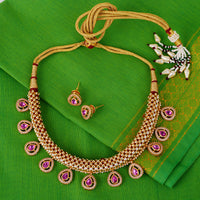 Saloni Fashion Jewellery Incredible Oval Shape Small Golden Ball 22 KT Gold Plated Brass Choker Necklace Set For Women and Girls