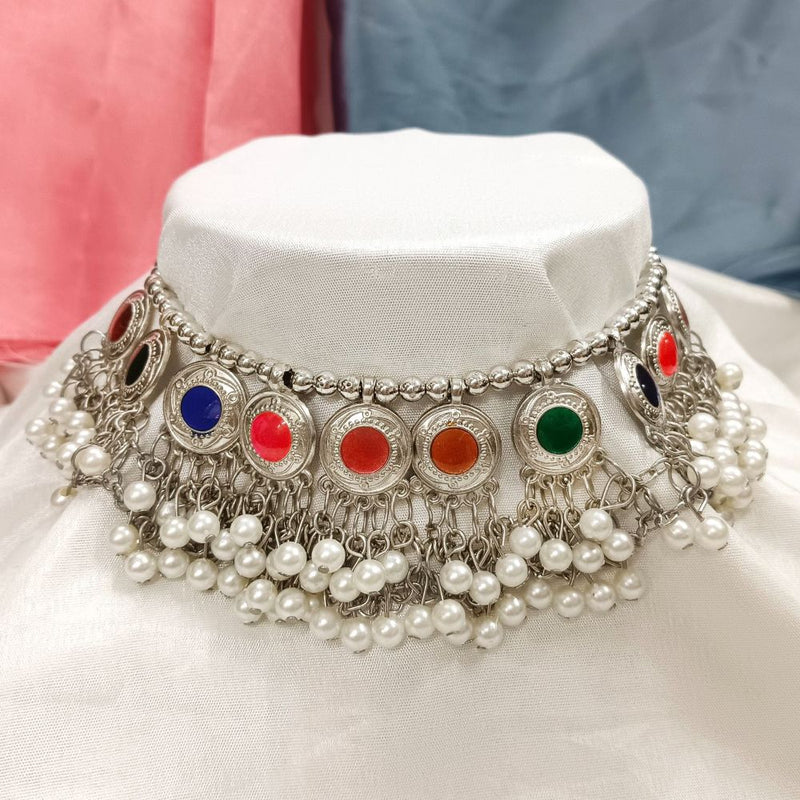 Darshana Jewels Oxidised Multi Color Choker Necklace