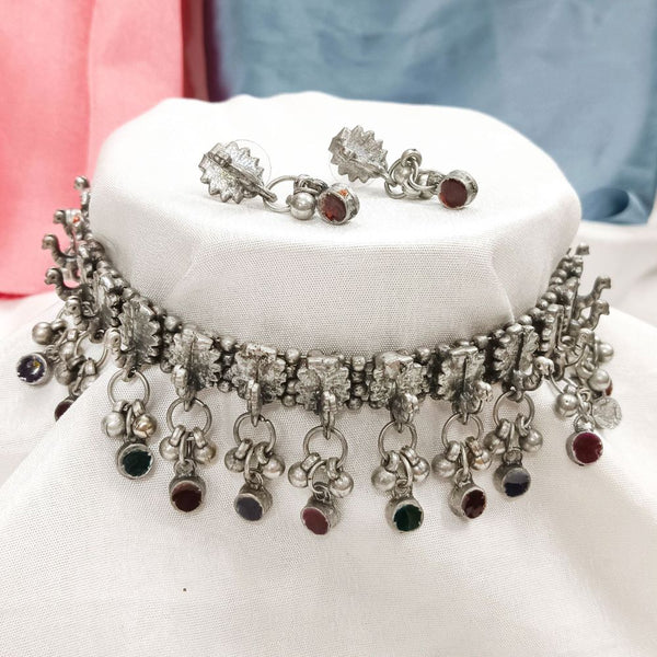 Darshana Jewels Oxidised Peacock Design Choker Necklace Set