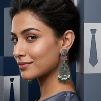 Wearhouse Fashion Oxidised Plated Pota Stone And Pearl Dangler Earrings