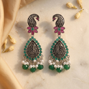 Wearhouse Fashion Oxidised Plated Pota Stone And Pearl Dangler Earrings