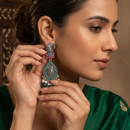 Wearhouse Fashion Oxidised Plated Pota Stone And Pearl Dangler Earrings