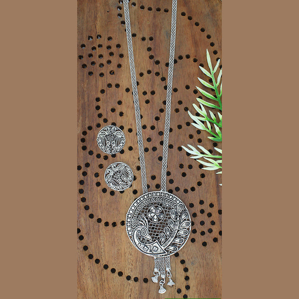 Mahavir Oxidised Plated Chain Pendant Set
