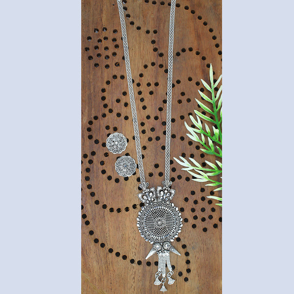 Mahavir Oxidised Plated Chain Pendant Set