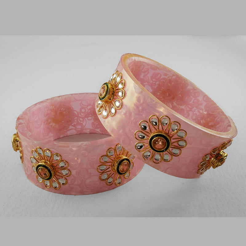 SOB Set of 2 Acrylic Translucent Designer Kundan Floral Bangles