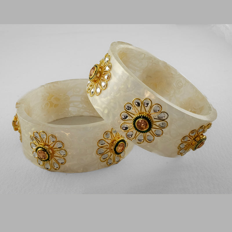 SOB Set of 2 Acrylic Translucent Designer Kundan Floral Bangles