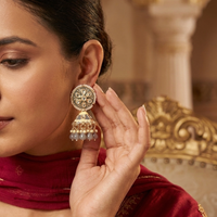 Wearhouse Fashion Classy Pota Stone And Pearl Jhumki Earrings