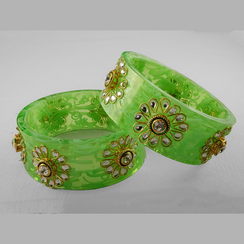 SOB Set of 2 Acrylic Translucent Designer Kundan Floral Bangles