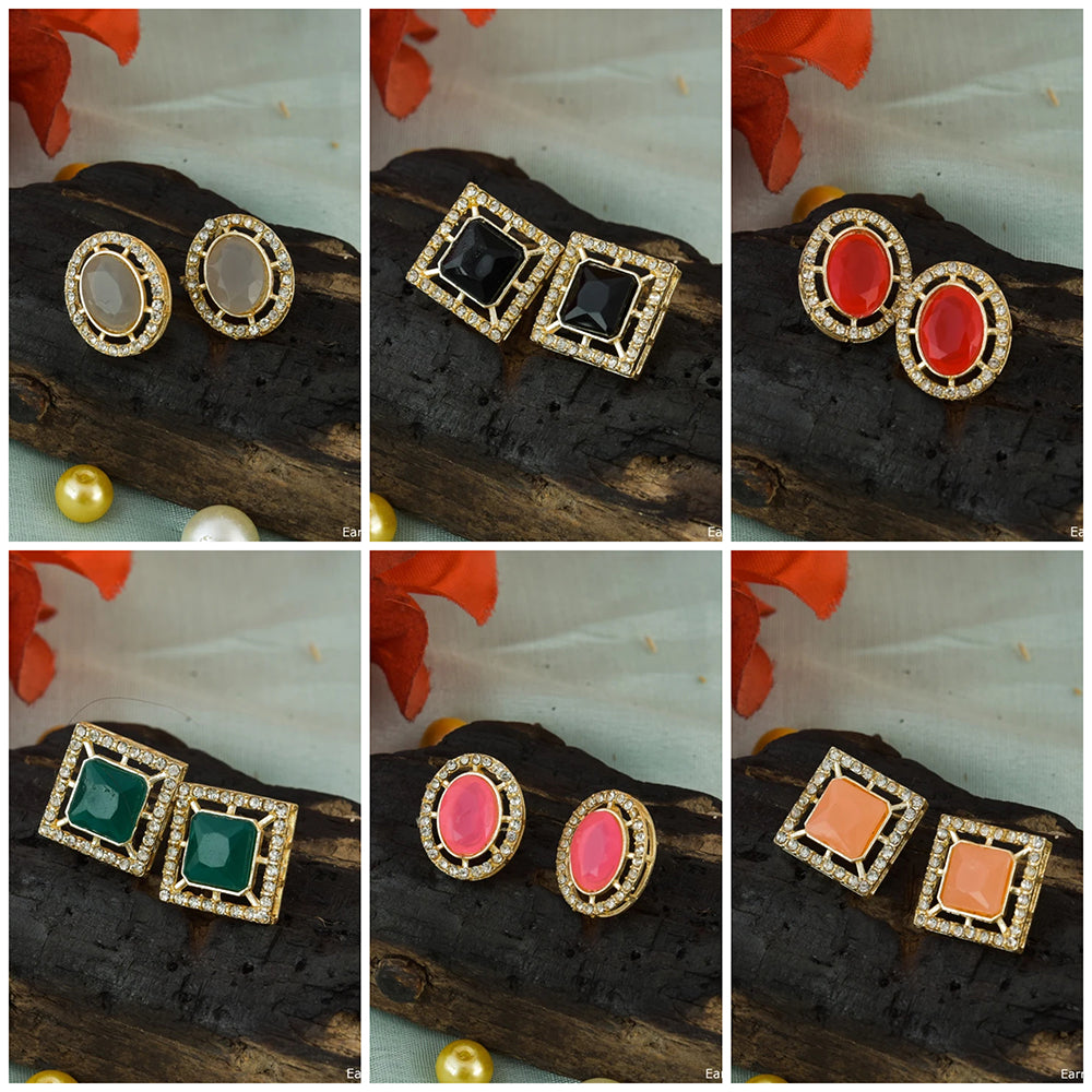 Mahavir Gold Plated Stud Earrings Combo