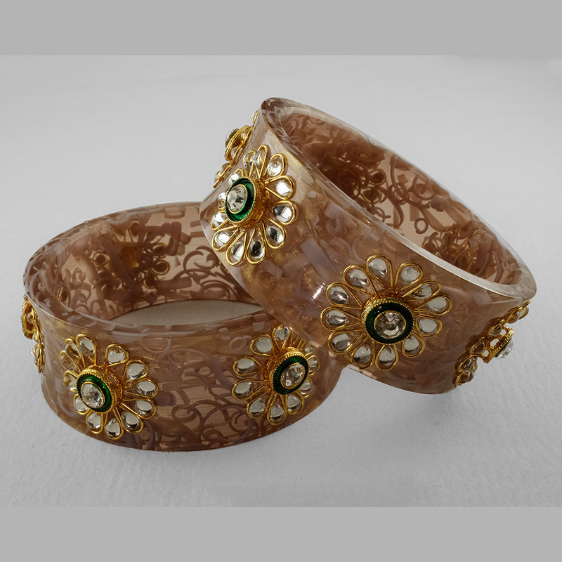 SOB Set of 2 Acrylic Translucent Designer Kundan Floral Bangles