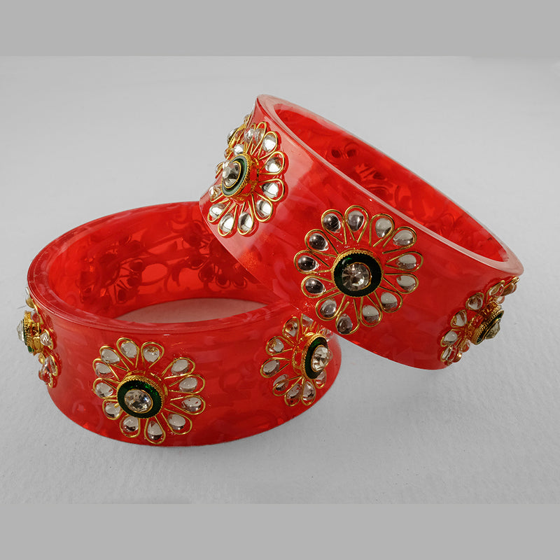 SOB Set of 2 Acrylic Translucent Designer Kundan Floral Bangles