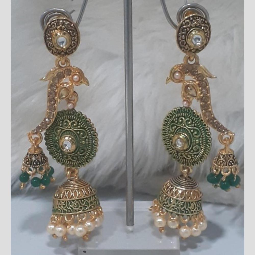 Infinity Jewels Gold Plated Crystal Stone And Meenakari Jhumki Earrings