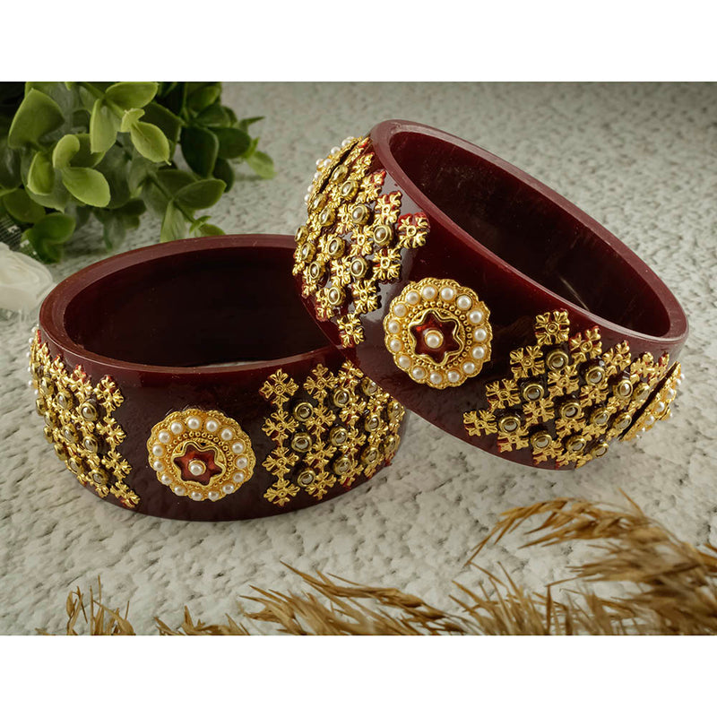 SOB Set of 2 Designer  Acrylic Bangles with Studded Kundan