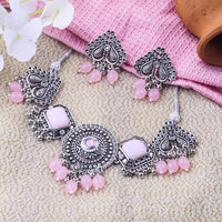 Wearhouse Fashion Oxidised Plated Crystal Stone Choker Necklace Set