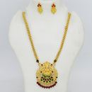 Mahavir Gold Plated Pota Stone And Pearls Temple Necklace Set