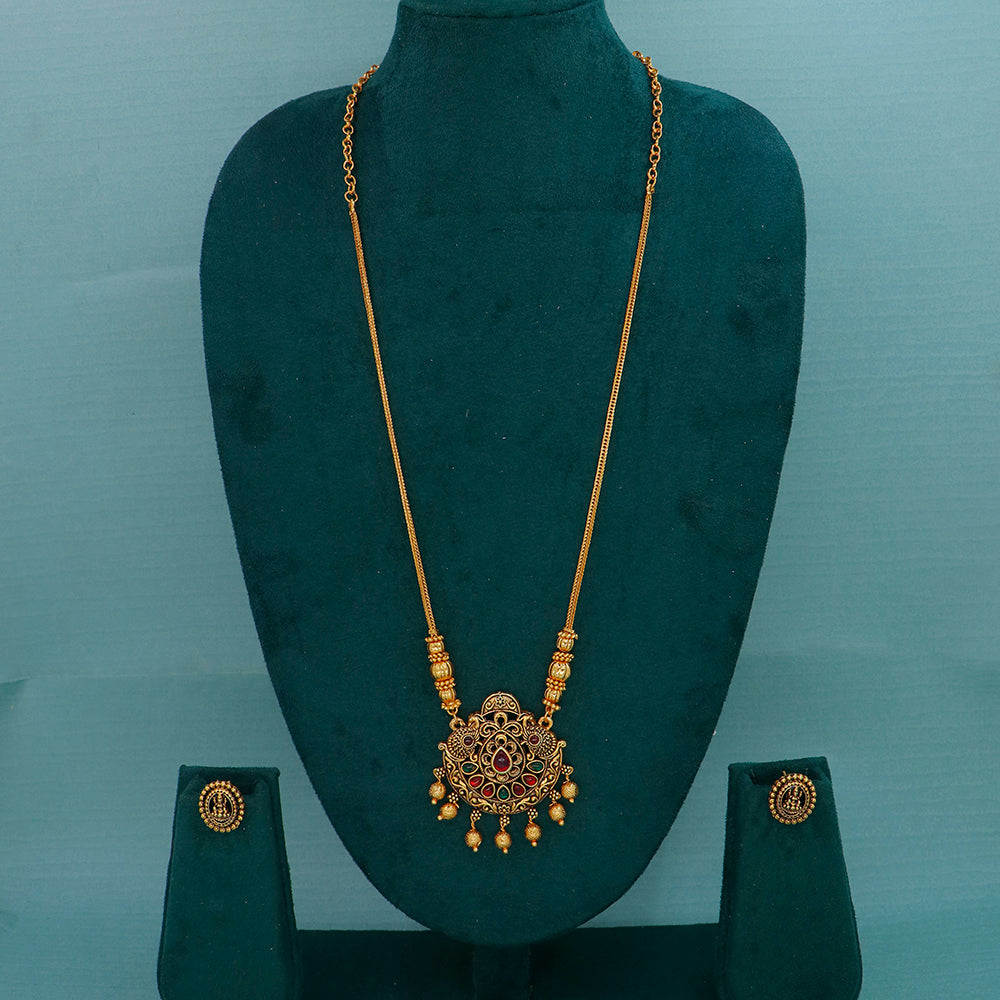 Mahavir Gold Plated Pota Stone Pearl Long Necklace Set (Pack of 6)