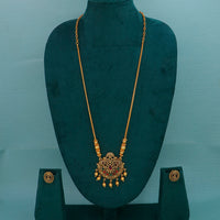 Mahavir Gold Plated Pota Stone Pearl Long Necklace Set