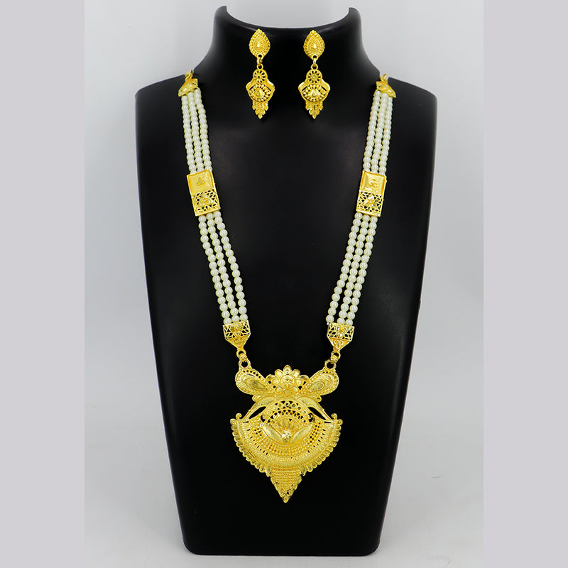 Mahavir Gold Plated Pearls Necklace Set