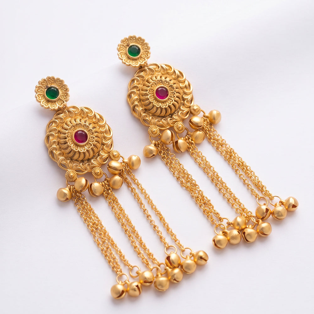 Wearhouse Fashion Elegant Pota Stone And Pearl Kashmiri Dangler Earrings