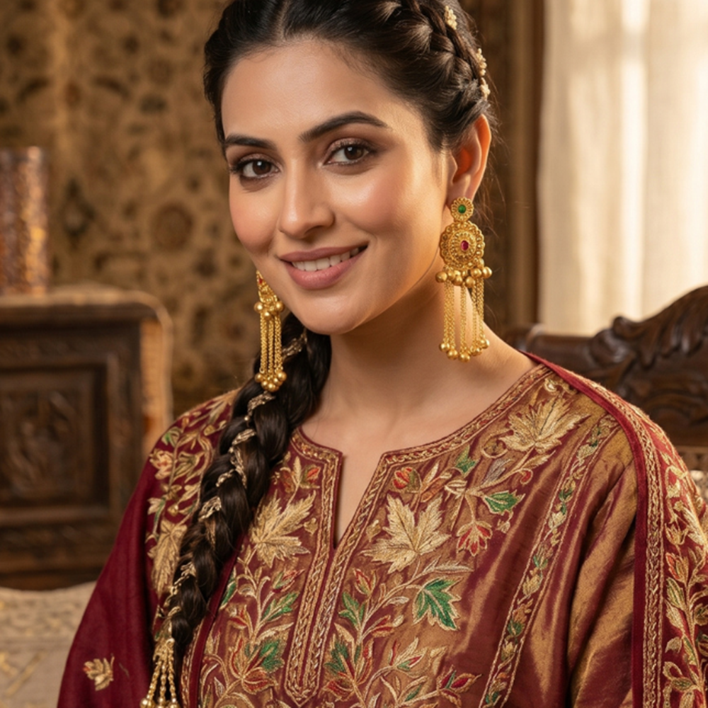 Wearhouse Fashion Elegant Pota Stone And Pearl Kashmiri Dangler Earrings