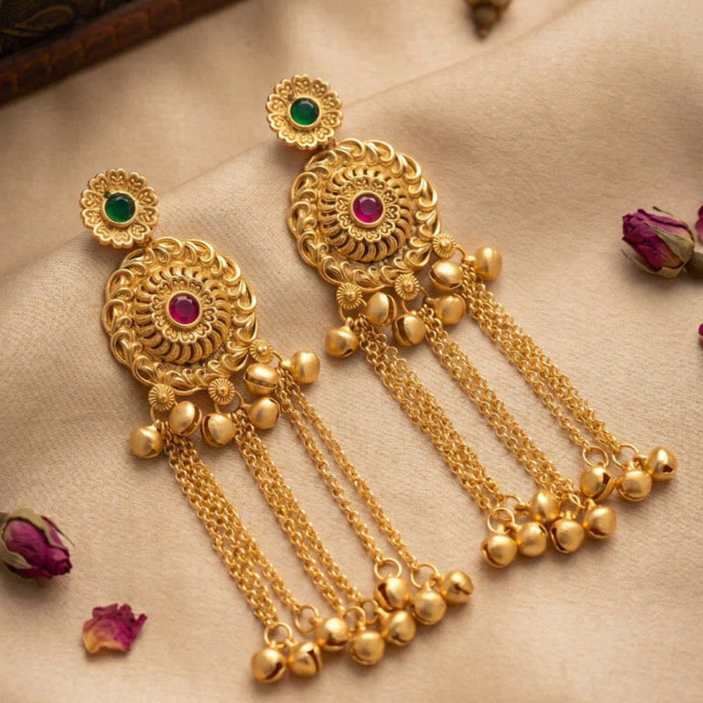 Wearhouse Fashion Elegant Pota Stone And Pearl Kashmiri Dangler Earrings