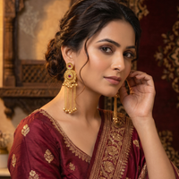 Wearhouse Fashion Elegant Pota Stone And Pearl Kashmiri Dangler Earrings