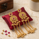 Wearhouse Fashion Elegant Pota Stone And Pearl Kashmiri Dangler Earrings