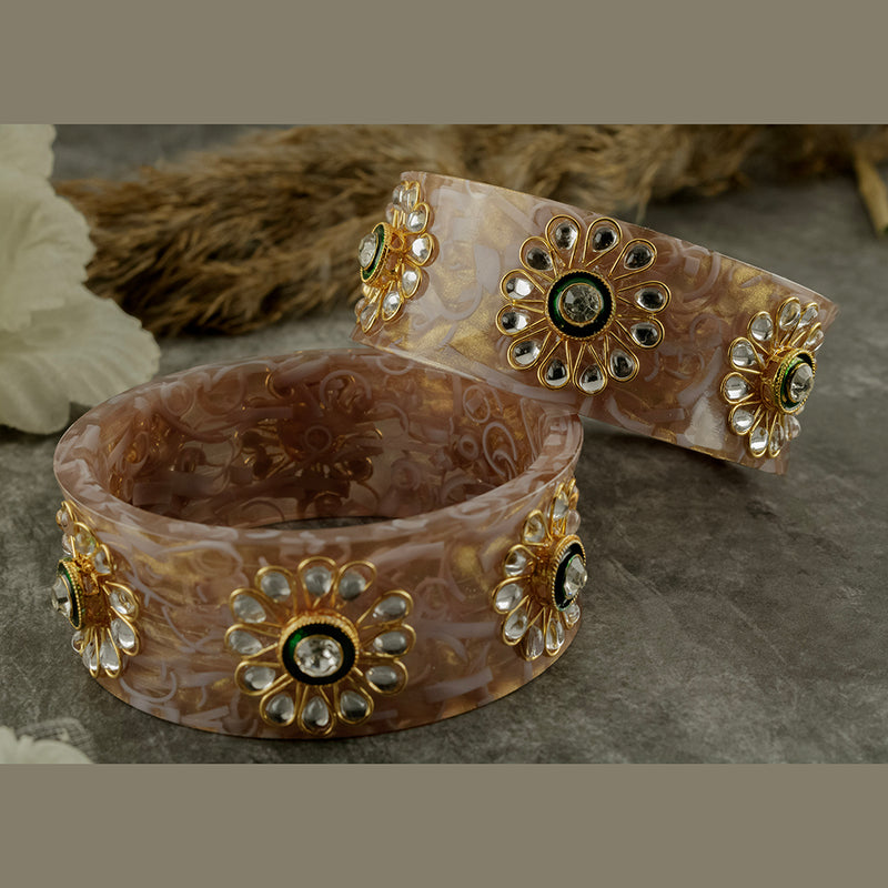 SOB Set of 2 Acrylic Translucent Designer Kundan Floral Bangles