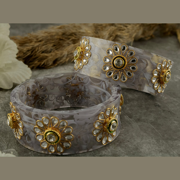 SOB Set of 2 Acrylic Translucent Designer Kundan Floral Bangles