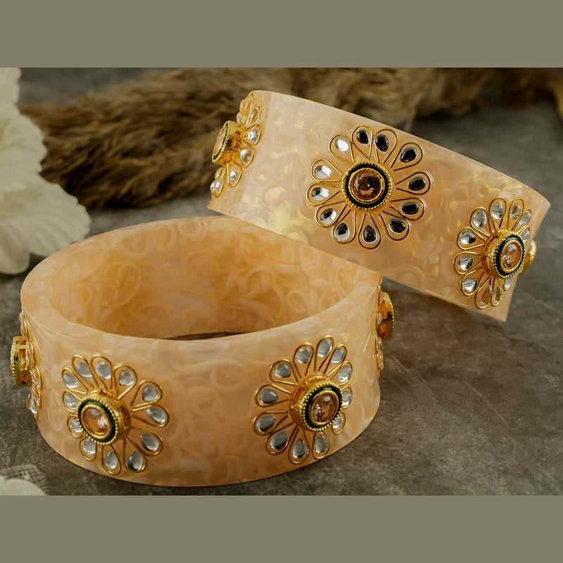 SOB Set of 2 Acrylic Translucent Designer Kundan Floral Bangles