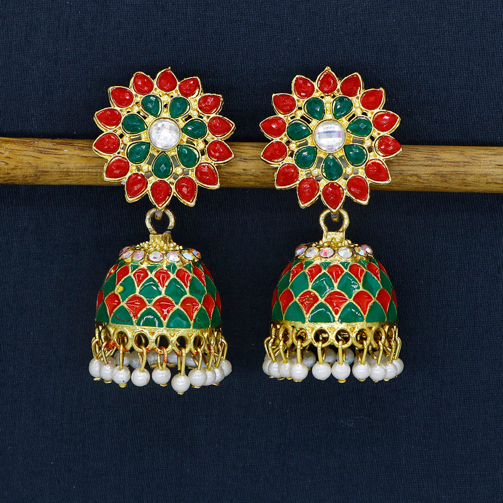 Mahavir DIY Gold Plated Traditional Pota Stone And Pearl Jhumki Earrings (Pack of 24)