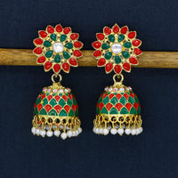 Mahavir DIY Gold Plated Traditional Pota Stone And Pearl Jhumki Earrings