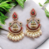 Wearhouse Fashion Gold Plated Crystal Stone And Pearls Dangler Earrings