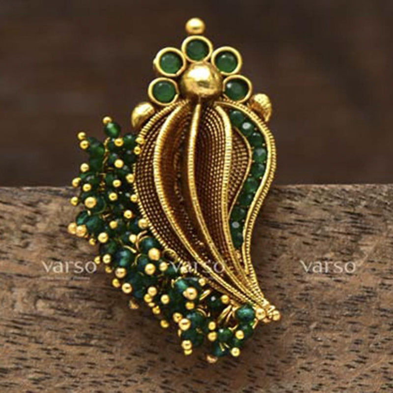 Darshana Jewels Green Gold Polish Brass Adjustable Ring - 20103A